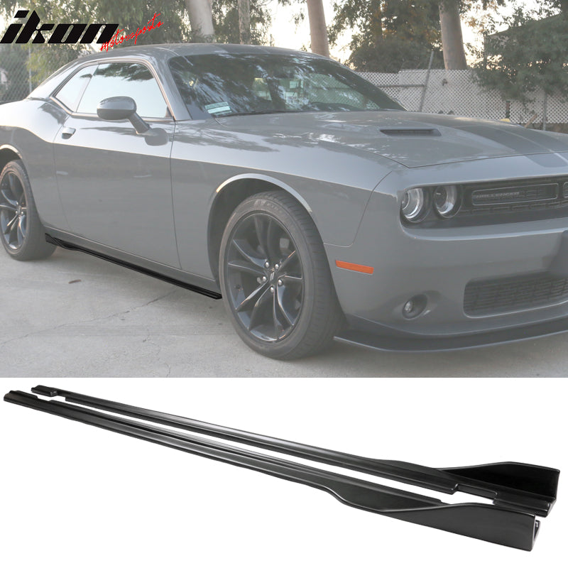 IKON MOTORSPORTS, Side Skirts Compatible with 2015-2023 Dodge Challenger SXT, Side Skirt Extension Rocker Panel