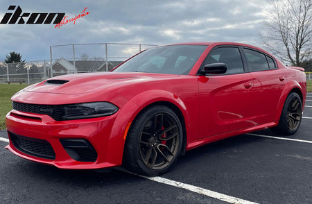 IKON MOTORSPORTS, Side Skirts Extention Compatible with 2020-2023 Dodge Charger Widebody, SRT Hellcat Widebody Style PP Polypropylene Unpainted Black Rocker Panel Splitter Side Underbody Spoiler 2PCS