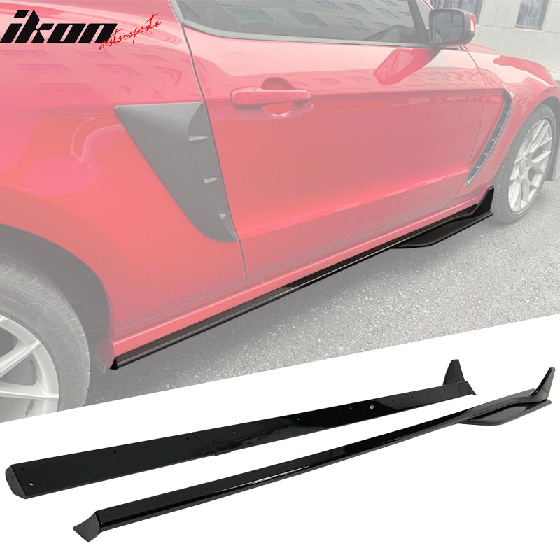 IKON MOTORSPORTS, Side Skirts Compatible With 2005-2014 Ford Mustang, PP GT500 Style Exterior Side Skirt Extensions Rocker Panel, 2006 2007 2008 2009 2010 2011 2012 2013