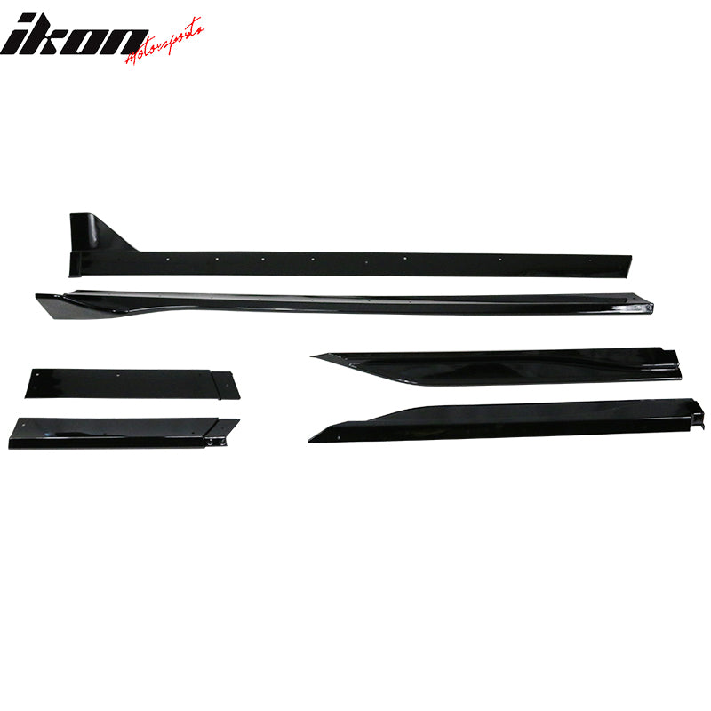 IKON MOTORSPORTS, Side Skirts Compatible With 2005-2014 Ford Mustang, PP GT500 Style Exterior Side Skirt Extensions Rocker Panel, 2006 2007 2008 2009 2010 2011 2012 2013