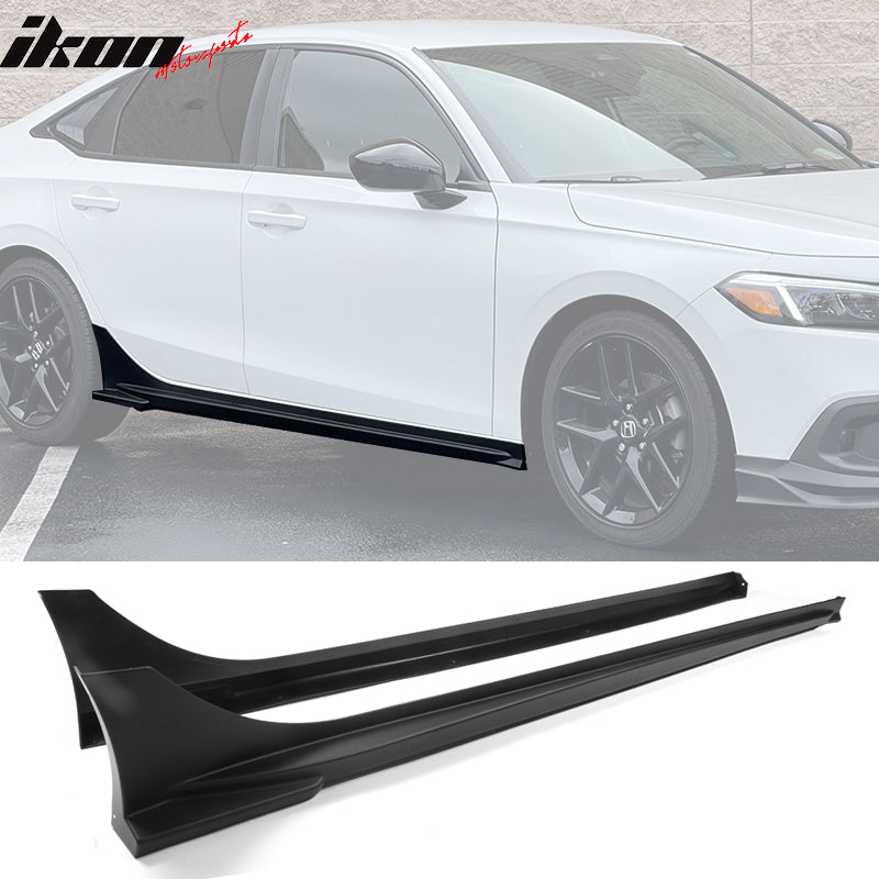 IKON MOTORSPORTS, Side Skirts Compatible With 2022 Honda Civic 11th Gen Sedan 4-Door, PP Side Skirts Extension Rocker Panels Added on Bodykit Replacement 2PCS