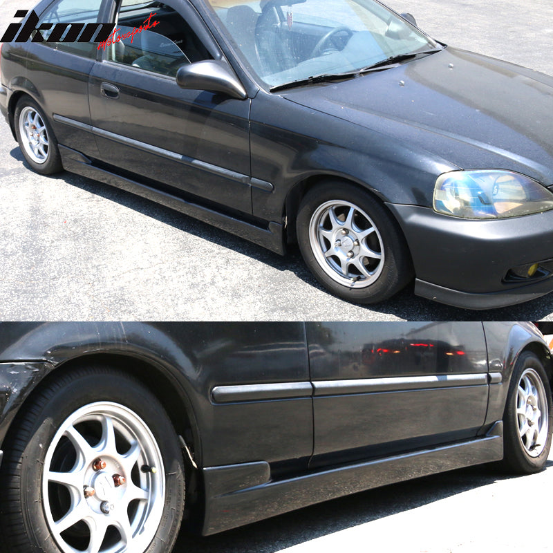 Side Skirts Compatible With 1996-2000 Honda Civic, CS Style Black PU Sideskirt Rocker Moulding Air Dam Chin Diffuser Bumper Lip Splitter by IKON MOTORSPORTS, 1997 1998 1999