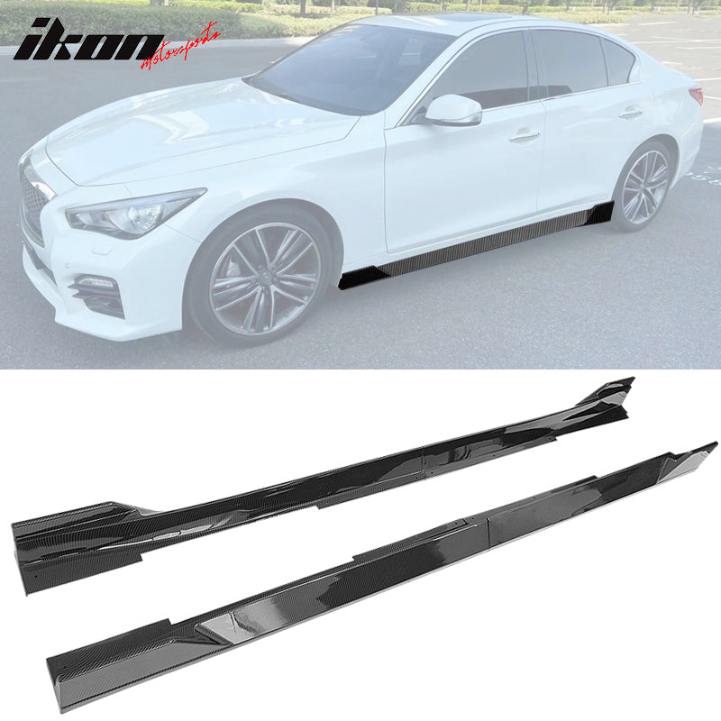 IKON MOTORSPORTS, 4PCS Side Skirts Compatible With 2014-2022 Infiniti Q50, Side Skirts Splitter Extension Rocker Panel Guard Added on Bodykit Replacement IKON Style PP Polypropylene