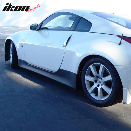 Side Skirts Compatible With 2003-2009 Nissan 350Z, V Style Black PU Sideskirt Rocker Moulding Air Dam Chin Panels by IKON MOTORSPORTS, 2004 2005 2006 2007