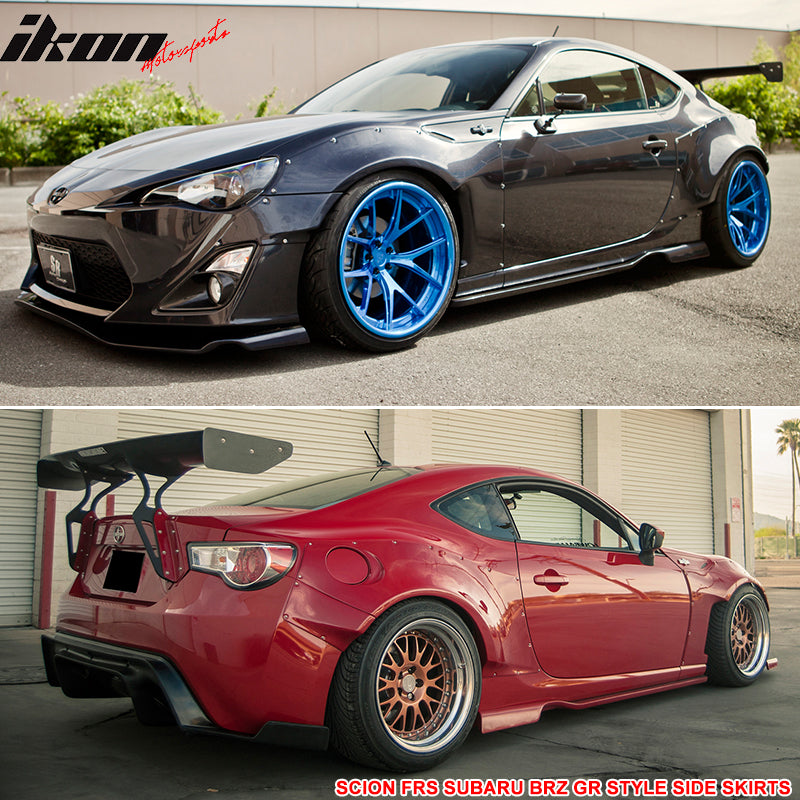 IKON MOTORSPORTS, Side Skirts Compatible With 2013-2016 Scion FR-S/2013-2020 Subaru BRZ/2017-2020 Toyota 86, GR Style Side Skirts - Polyurethane PU