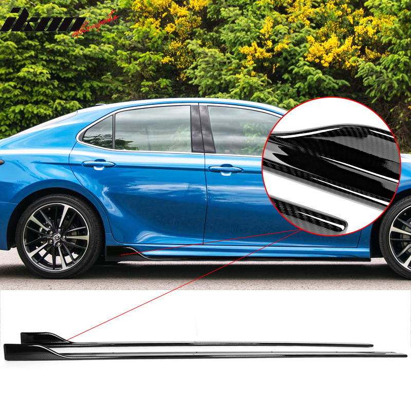 Fits 18-24 Toyota Camry Matte Black Side Skirt & Carbon Fiber Print Rocker Panel