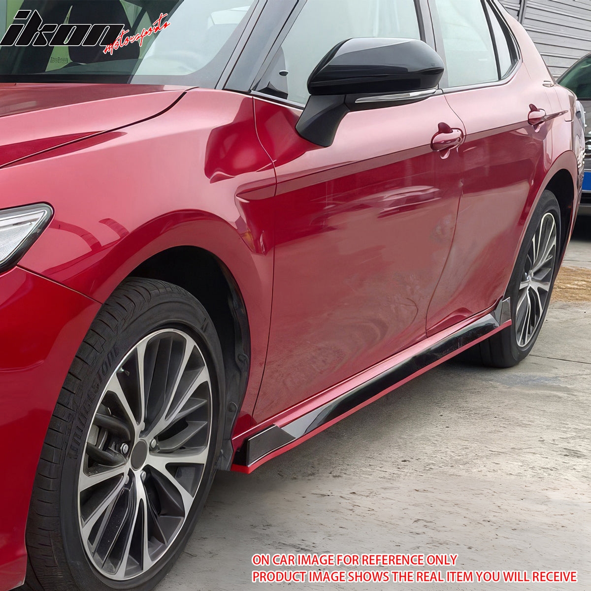 IKON MOTORSPORTS, Side Skirts Extention Compatible with 2025-Up Toyota Camry SE XSE, TRD Style PP Polypropylene Carbon Fiber Print Rocker Panel Splitter Side Underbody Spoiler