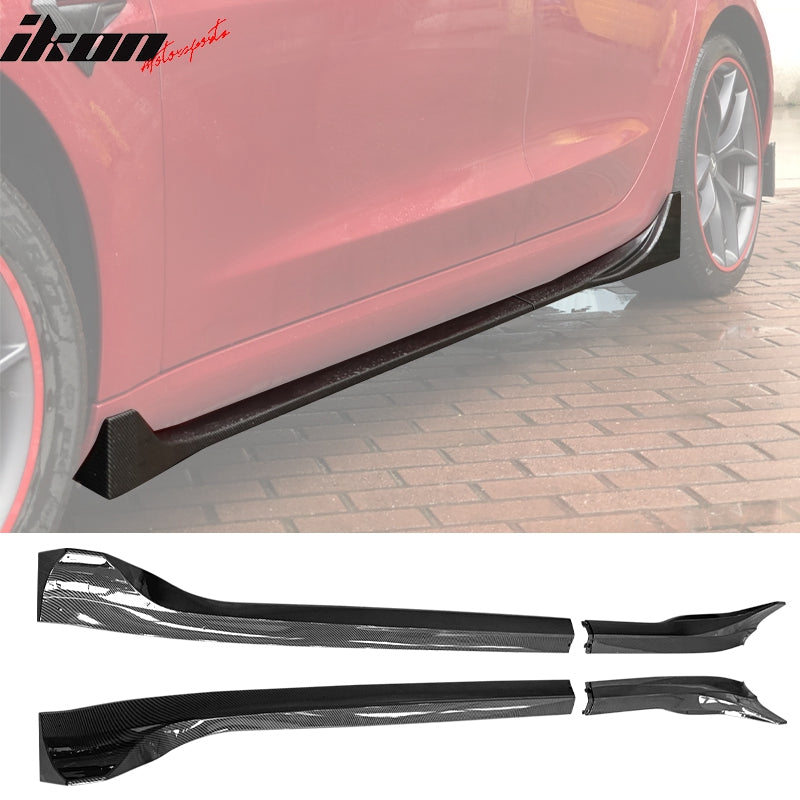 IKON MOTORSPORTS, Side Skirts Compatible With 2017-2022 Tesla Model 3, ABS Plastic IKON Style Side Skirt Extension Rocker Panel 4PCS, 2018 2019 2020