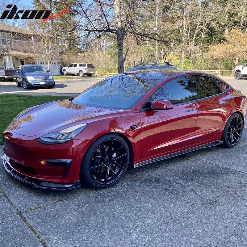 Fits 17-24 Tesla Model 3 Side Skirts Matte / Gloss Black Carbon Fiber Print