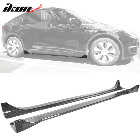 IKON MOTORSPORTS, Side Skirts Compatible With 2020-2022 Tesla Model Y, IKON Style ABS Plastic Side Skirt Extension Splitter Rocker Panel Pair, 2021