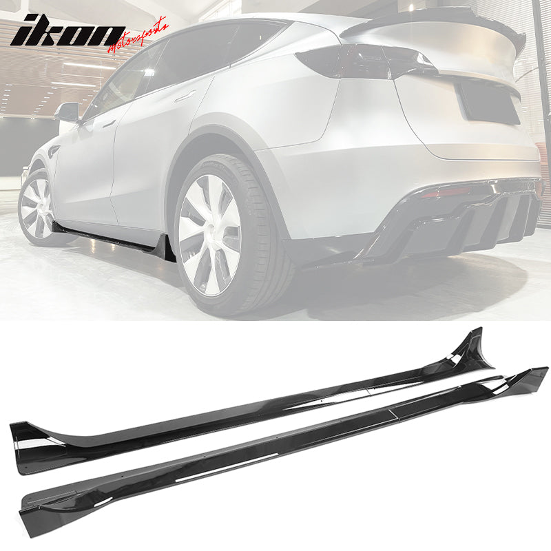 IKON MOTORSPORTS, Side Skirts Compatible With 2020-2022 Tesla Model Y, IKON Style ABS Plastic Side Skirt Extension Splitter Rocker Panel Pair, 2021