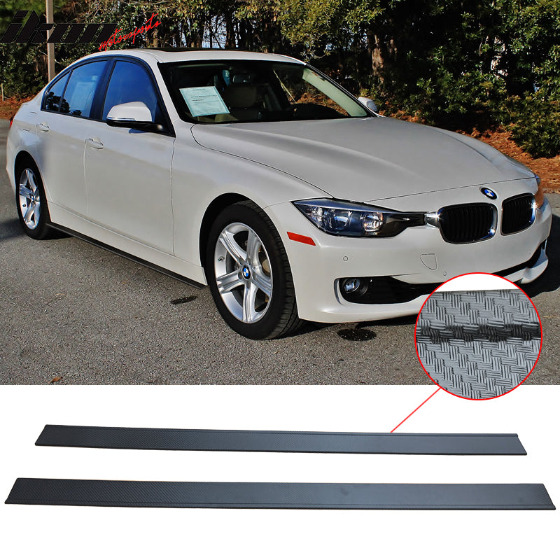 Fits 14 BMW 328I CF Texture Side Skirts Extension Flat Bottom Line Lip