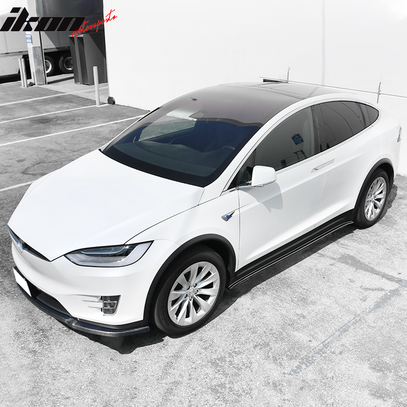 IKON MOTORSPORTS, Side Skirts Extension Compatible With 2016-2020 Tesla Model X, MX Style Rocker Pannel Bottom Line Lip Carbon Fiber CF, 2017 2018 2019