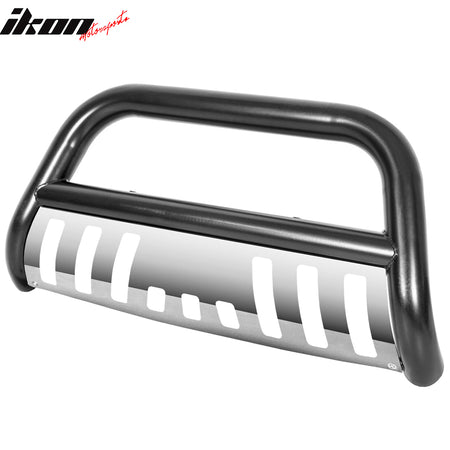 IKON MOTORSPORTS, Bull Bar Compatible With 2005-2015 Toyota Tacoma, Black Silver Front Bumper Grille Push Brush Bar Guard, 2006 2007 2008 2009 2010 2011 2012 2013 2014