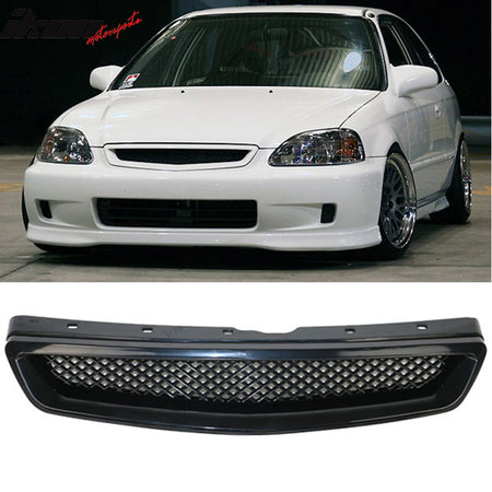 Fits 99-00 Honda Civic Mugen Front Bumper Lip PP + Front Grille + Window Visors