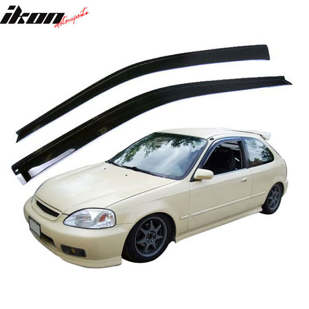 Fits 99-00 Honda Civic 3-Door TR Front Bumper Lip PP + JDM Grille + Window Visor