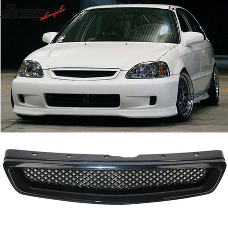 Fits 99-00 Honda Civic 3-Door TR Front Bumper Lip PP + JDM Grille + Window Visor