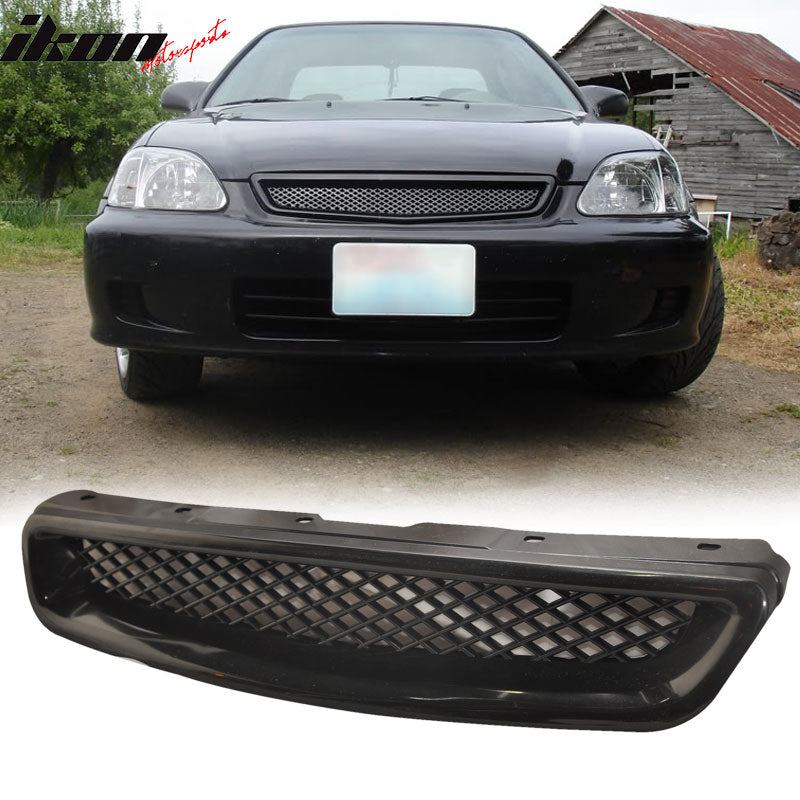 Fits 99-00 Honda Civic Mugen Front Bumper Lip PP + Grille + 4PCS Window Visors