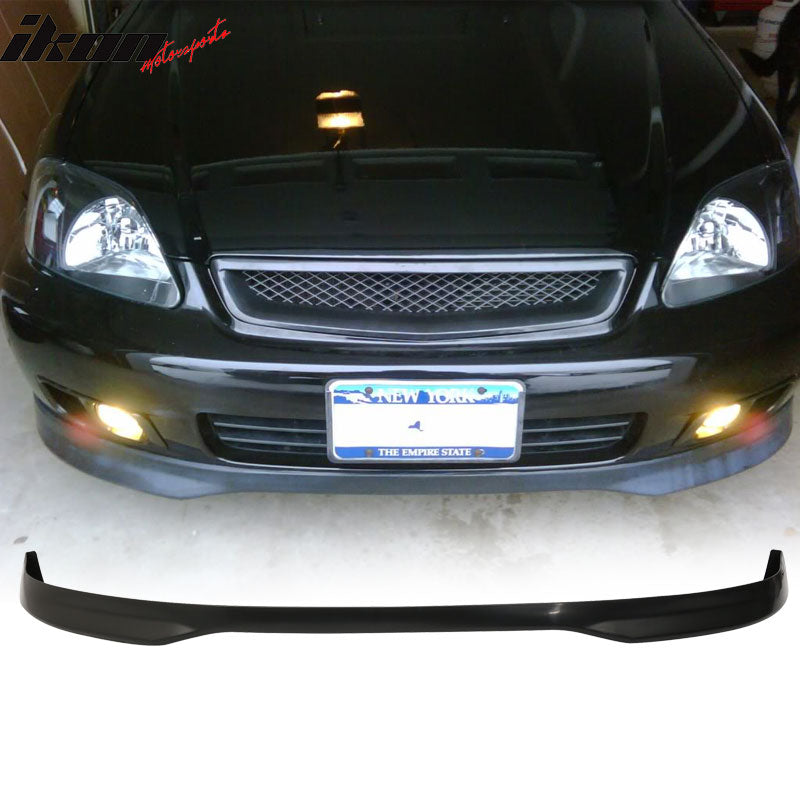 Compatible With Civic 99-00 4Dr PP Front Bumper Lip + Front Grille + Sun Window Visor