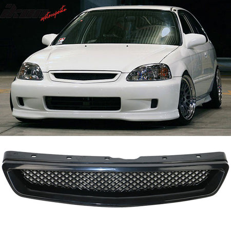 Fits 99-00 Honda Civic TR Style Front Bumper Lip PP + Grille + 4PCS Window Visor