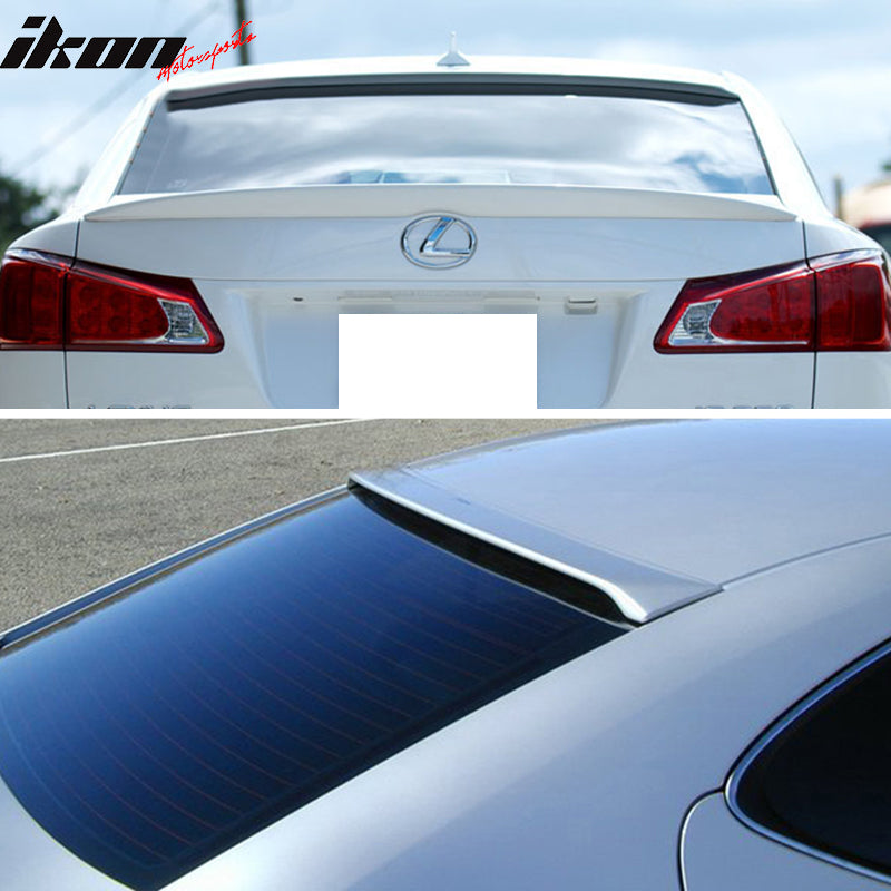 Pre-painted Trunk & Roof Spoiler Compatible With 2006-2013 Lexus IS250 & IS350 & IS-F Sedan & Saloon, Factory Style ABS #1G1 Tungsten Rear Deck Lip Wing by IKON MOTORSPORTS, 2007 2008 2009