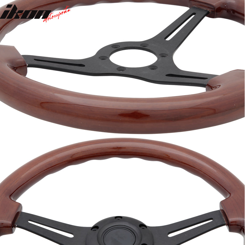 Universal Wood Grain 6-Bolt Wooden Steering Wheel 350MM & BD Logohorn Button