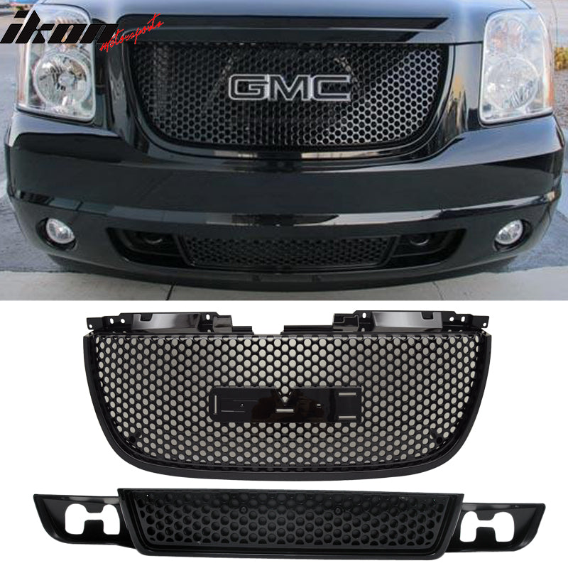 Fits 07-14 GMC Yukon /Yukon XL 1500 Denali Upper + Lower Black Grille