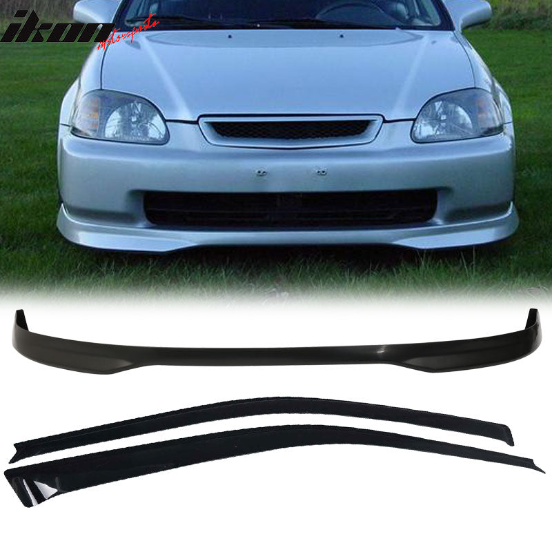 Fits Honda Civic 99-00 EK 3D Front Bumper Lip + Sun Window Visor