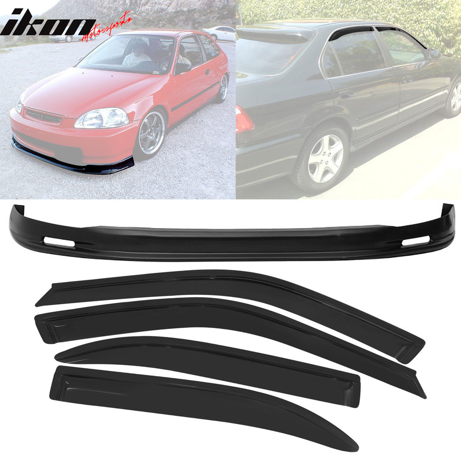 Fits Honda Civic 96-98 PP Front Bumper Lip Spoiler + Sun Window Visor