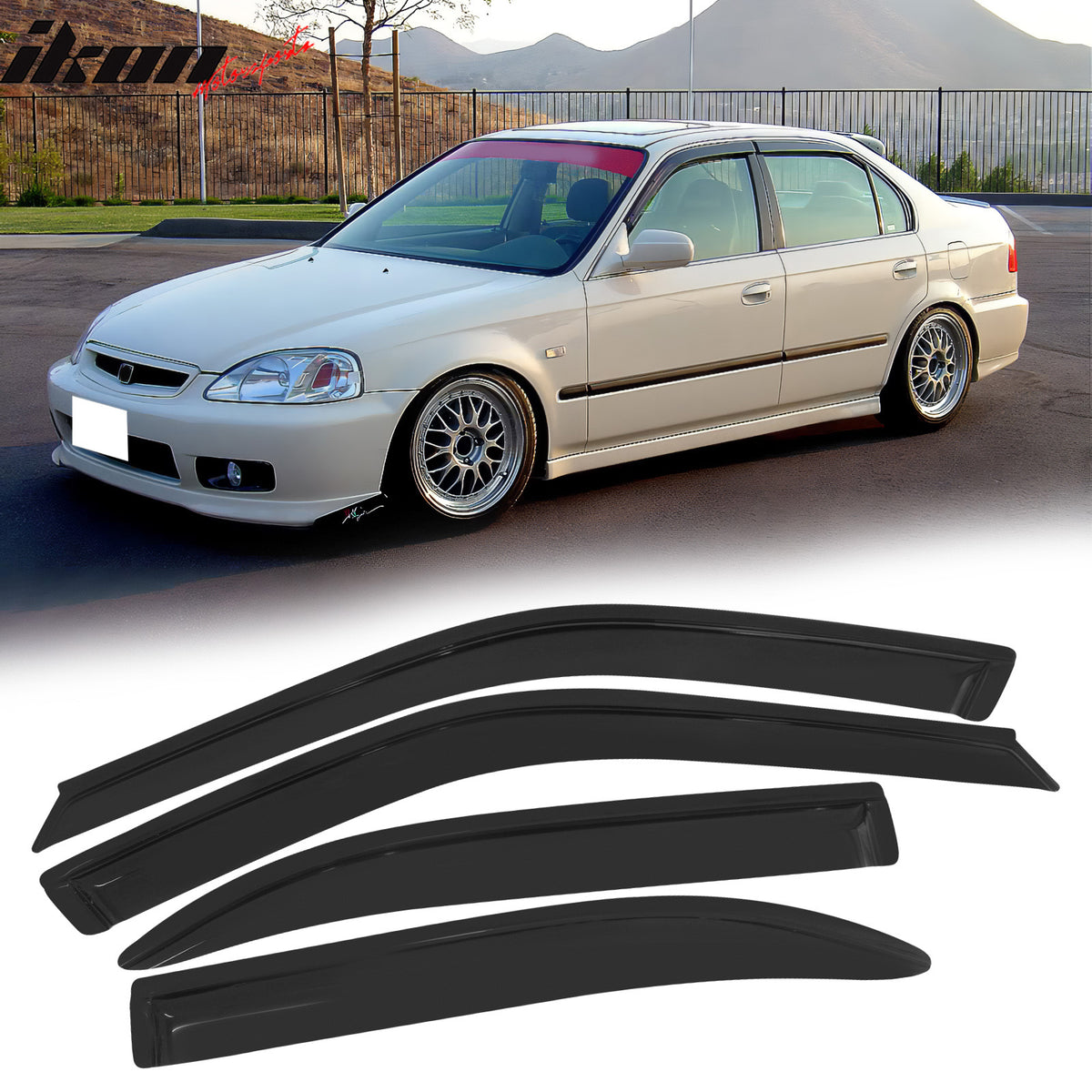 Fits 96-98 Honda Civic 4Dr TR Style Front Bumper Lip PP + 4PCS Window Visors