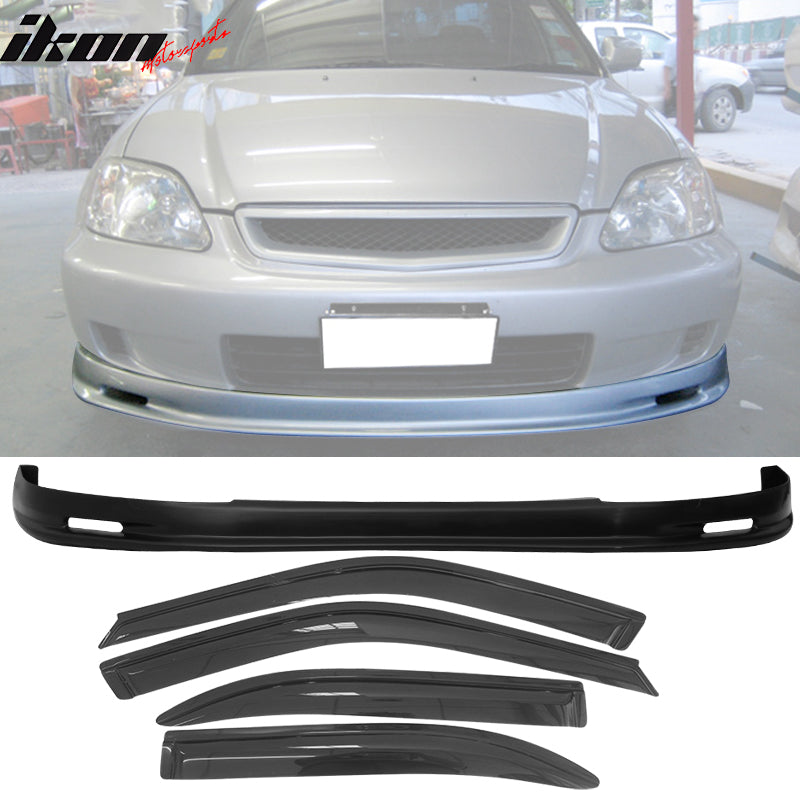 Fits 99-00 Honda Civic Sedan Mugen Front Bumper Lip PP + Window Visors