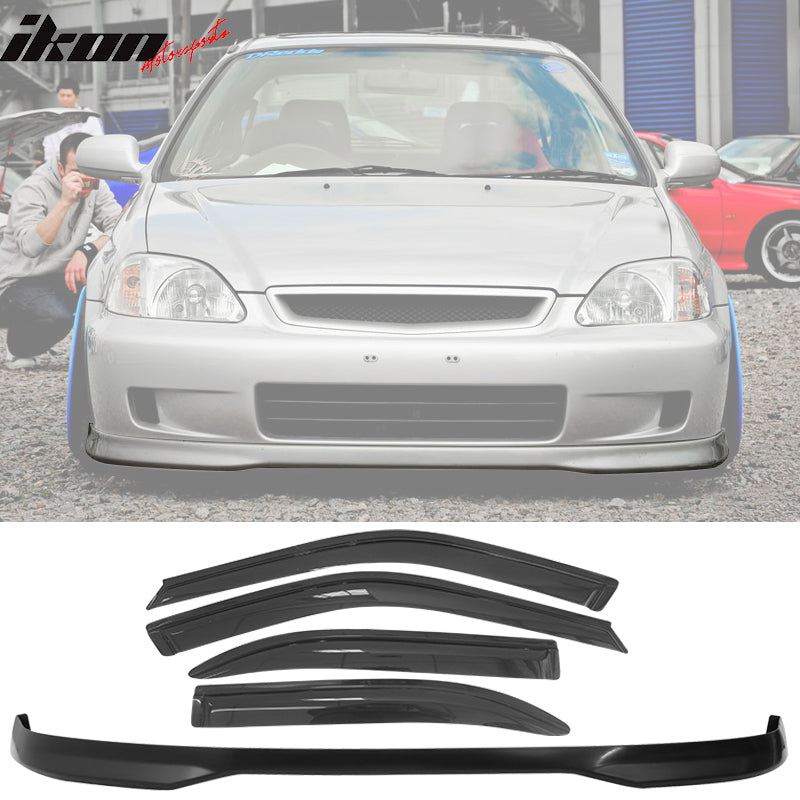 Fits Honda Civic 99-00 4D EK Front Bumper Lip + Sun Window Visor