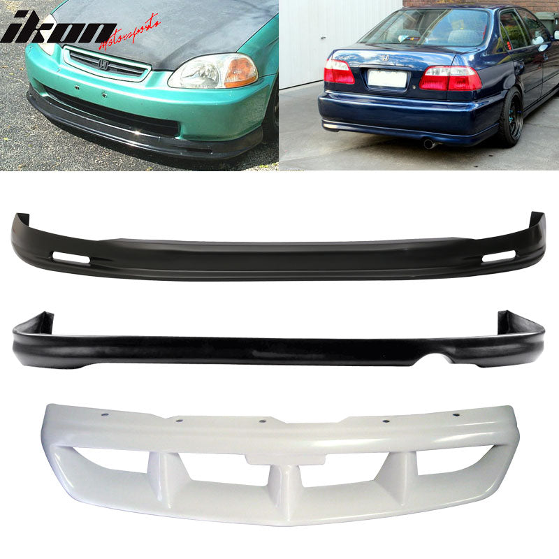 For Honda Civic 96-98 2 Mugen Front Rear Bumper Lip + MUG Front Grille