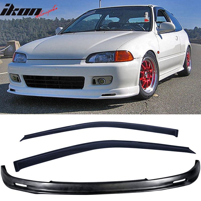 Fits 92-95 Honda Civic EG Mugen Front Bumper Lip + Window Visors