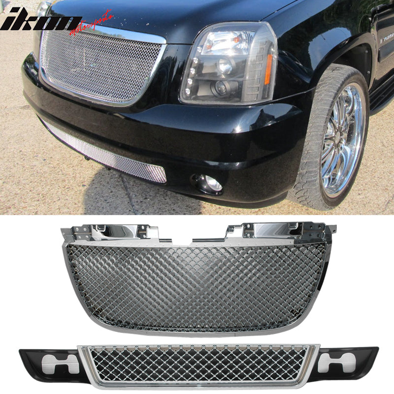 Fits 07-14 GMC Yukon /Yukon XL 1500 Denali Up + Low 2PC  Chrome Mesh G