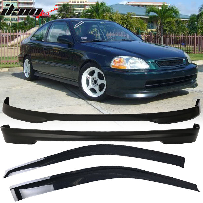 Fits 96-98 Honda Civic TR Front Rear Bumper Lip + Sun Window Visor