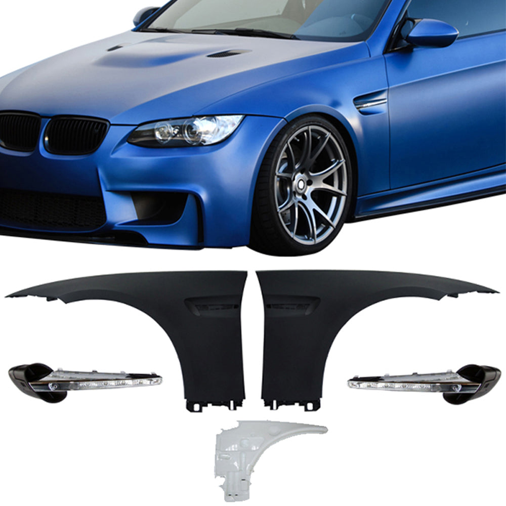 IKON MOTORSPORTS Fender Compatible With 2007-2013 E92 2Dr, Complete M3 Front Fender Conversion Side Vent With Signal