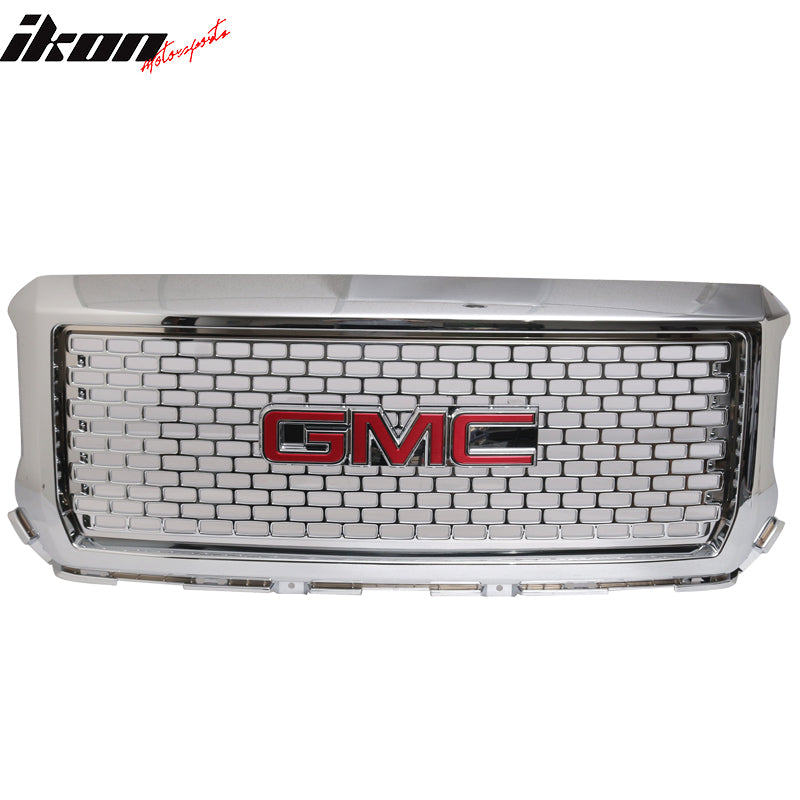 Fits 14-15 Sierra 1500 Denali Front Bumper Hood Mesh Grille + Red GMC Emblem