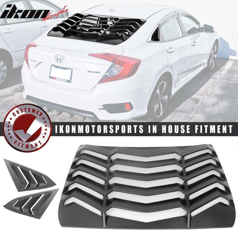 Fits 16-21 Honda Civic Quarter ABS Rear + Side Window Louver Black