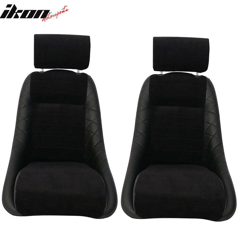 2X Classic Bucket Single Seat With Sliders Suede Black Faux Leather PU