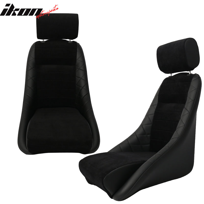 Universal Fitment Classic Bucket Single Seat With Sliders Suede Black Polyurethane Faux Leather by IKON MOTORSPORTS