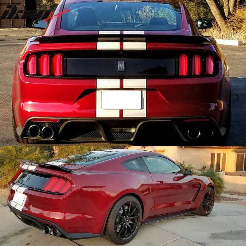 Bumper Splitter Compatible With 2015-2017 Ford Mustang, 2Dr GT-350 Style Rear Bumper Diffuser With Dual Exhaust Pipes Spoiler Valance Chin Diffuser Body kit by IKON MOTORSPORTS,  2016