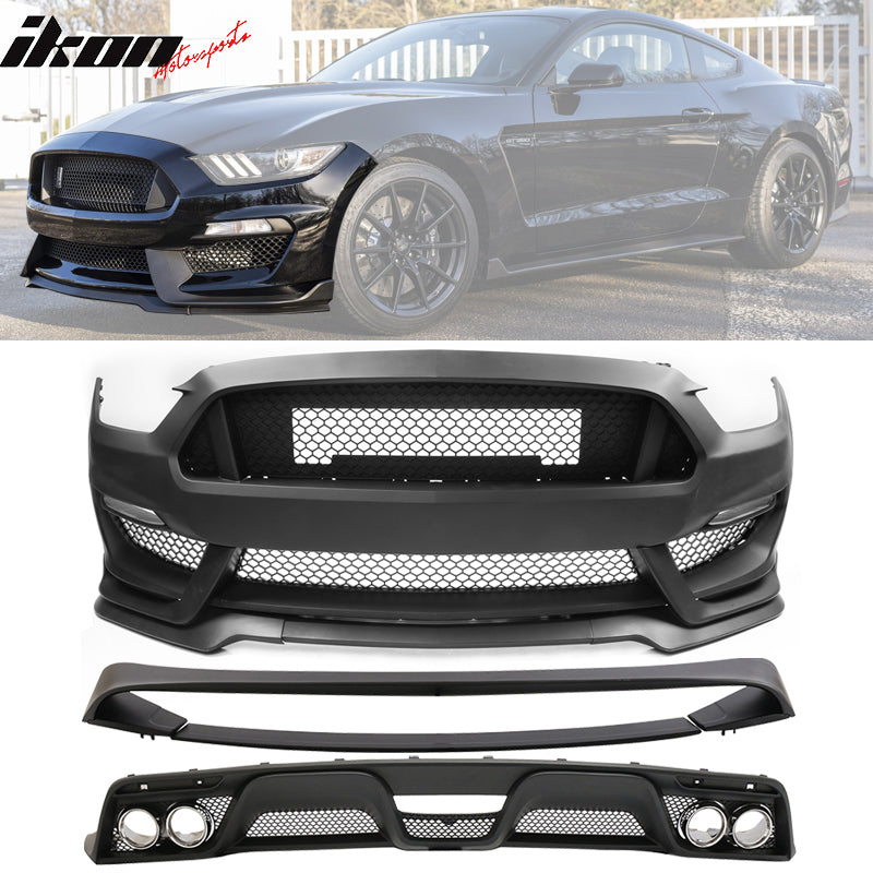 2015-2017 Ford Mustang Front Bumper Rear Diffuser & Dual Trunk Spoiler