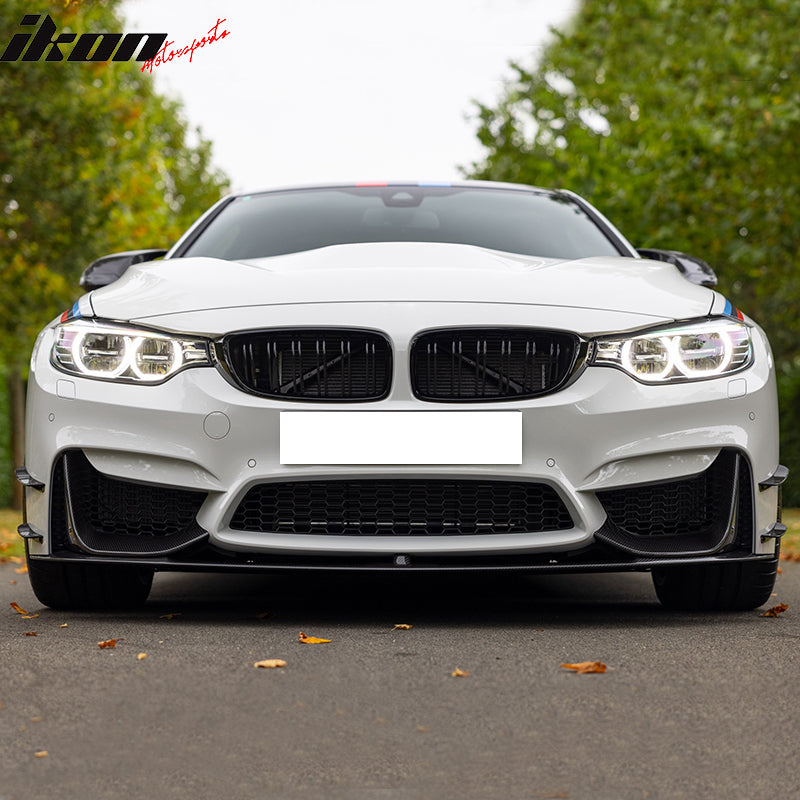 IKON MOTORSPORTS, Front Bumper Lip Compatible With 2015-2020 BMW M3 Sedan  F80 / M4 Coupe F82 / Convertible F83, MP Style Add-On Chin Spoiler Wing Bodykit Carbon Fiber, 2016 2017 2018