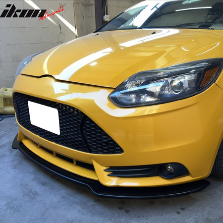 Front Splitter Lip Compatible With 2013-2014 Ford Focus ST, Matte Black PP Replacement Bodykit Air Dam Chin Bumper Spoiler Lip With Hardwares By IKON MOTORSPORTS