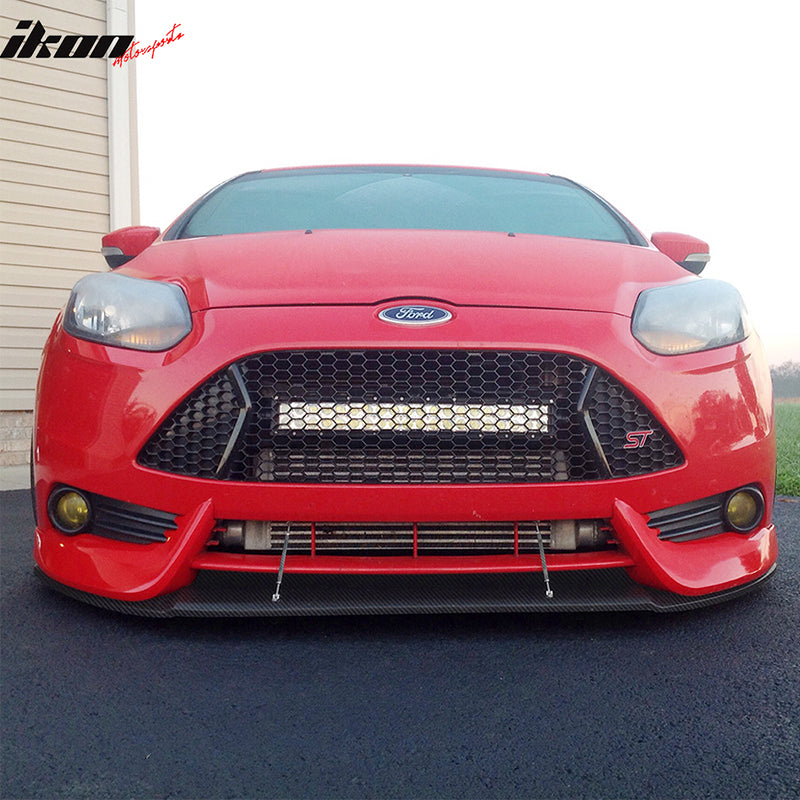 Front Bumper Splitter Compatible With 13-14 Ford Focus ST, PP Front Bumper Spoiler Lip With Hardware CF Look Bodykit By IKON MOTORSPORTS