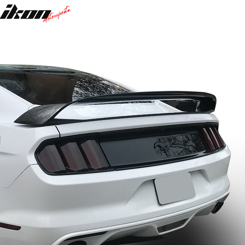 IKON MOTORSPORTS, Trunk Spoiler Compatible With 2015-2023 Ford Mustang, GT350R Style Real Carbon Fiber Rear Trunk Spoiler Lip Wing, 2016 2017