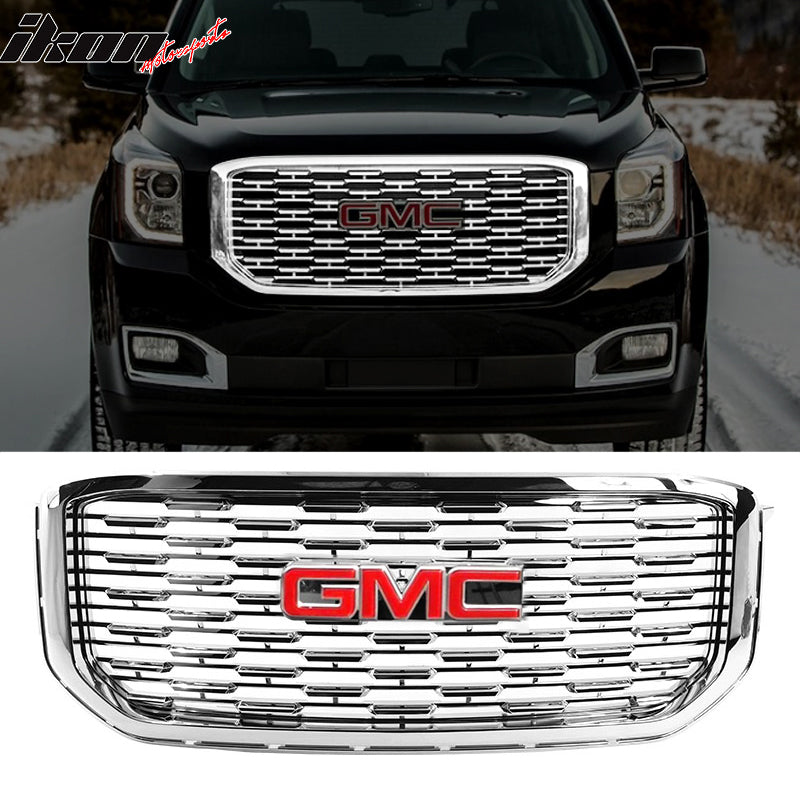 2015-2019 GMC Yukon Denali Front Upper Grille Chrome + Red GMC Emblem