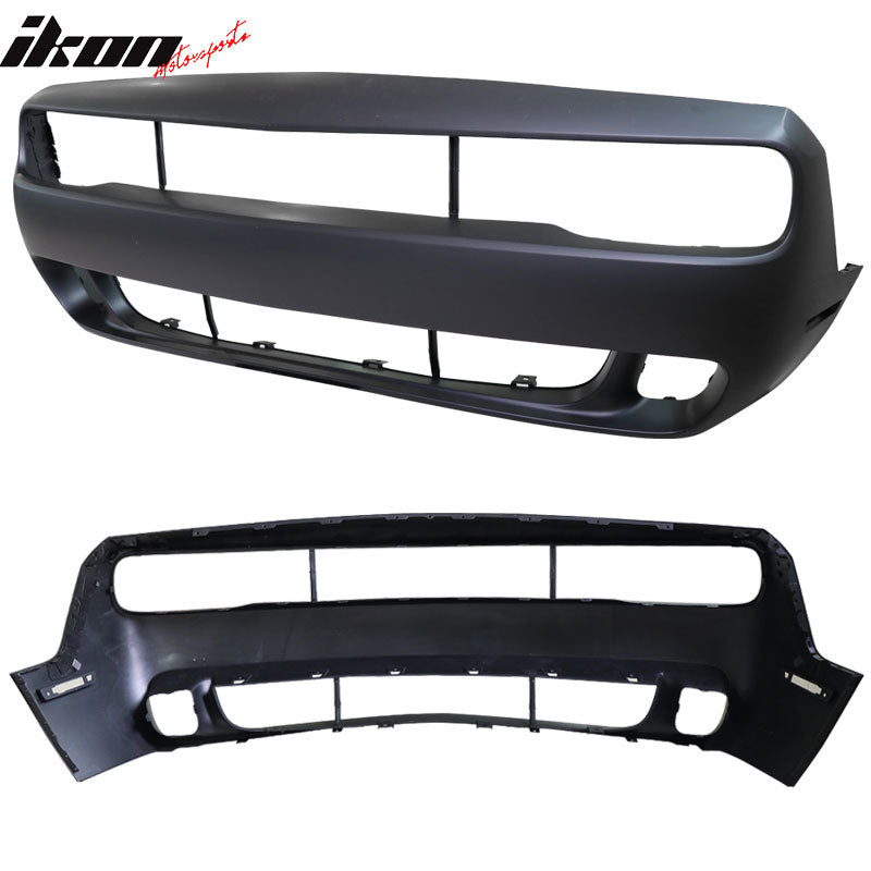 Fits 15-23 Dodge Challenger Front Bumper w/ Grille & HC Style Lip Unpainted PP