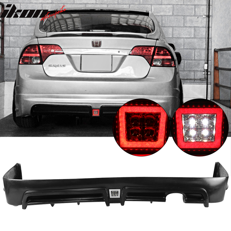 Fits 06-11 Civic 4Dr Sedan Rear Bumper Lip Spoiler with LED 3RD Brake Light